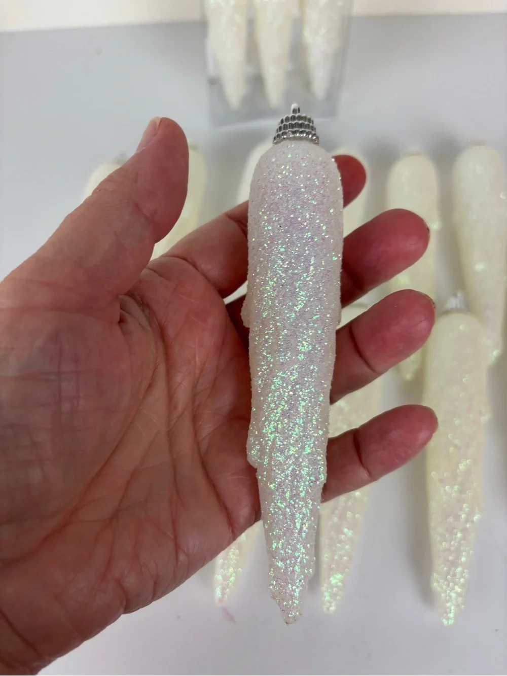 Unique 18pc Glittery Icicle Shaped Ornaments